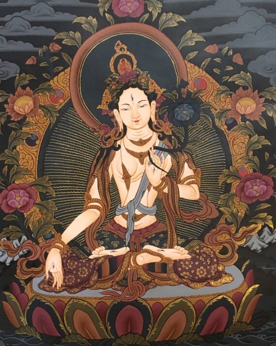 White Tara Thangka on a Black Canvas 55x40cm NTH61