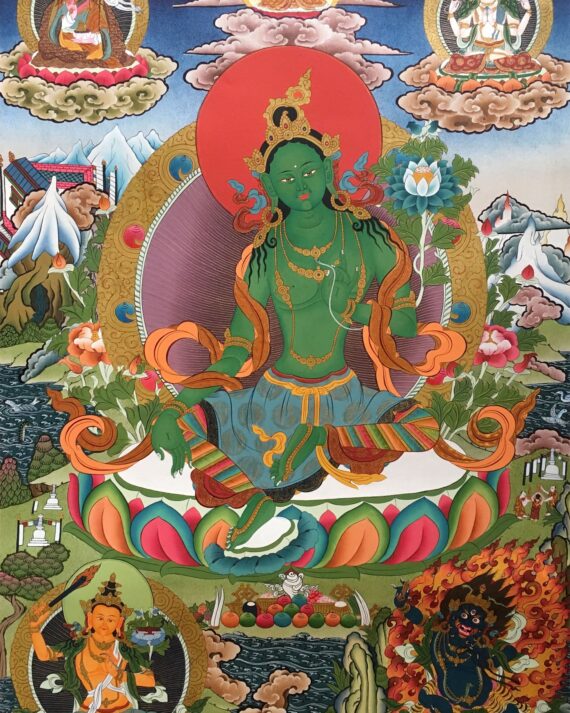 Masterpiece Green Tara Thangka with Bodhisattvas 80x60cm NTH85