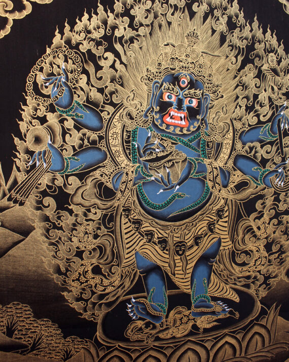 Black Mahankal Deity Gold Tonned Thangka Painting