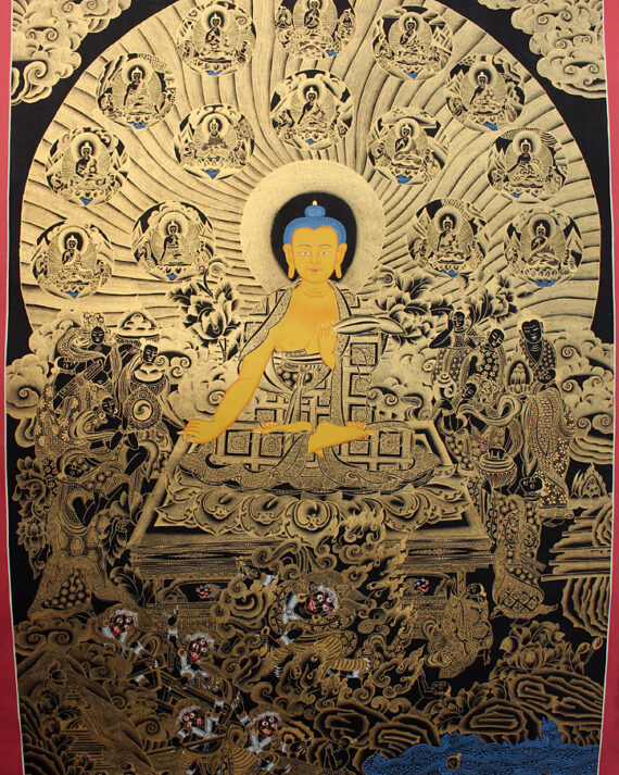 Black 14 Mini Buddha Shakaymuni Thangka Painting