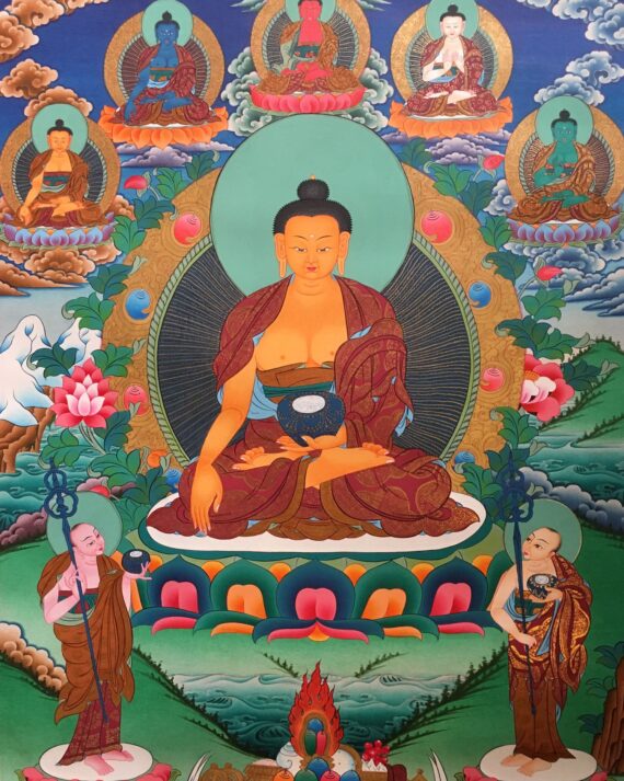 Shakyamuni with Five Dhyani Buddha Thangka Art