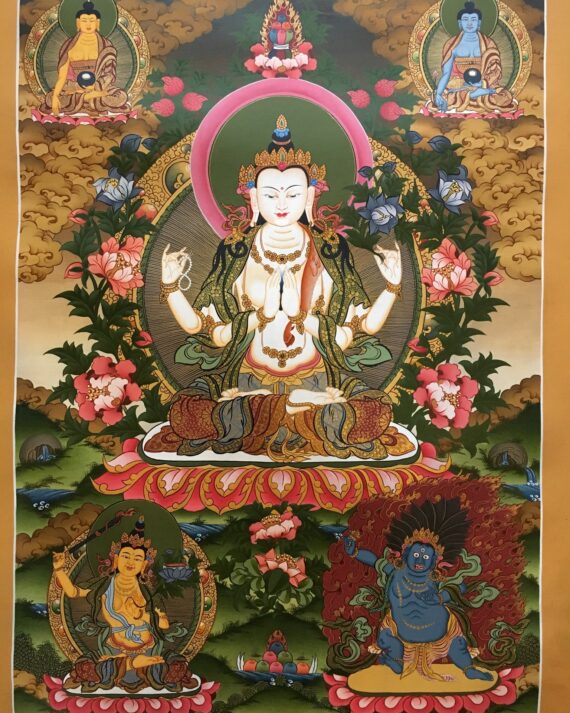 Chenrezig with Buddhas and Bodhisattvas Thangka