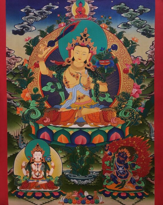 Manjushri with Amitabha and Bodhisattvas Thangka