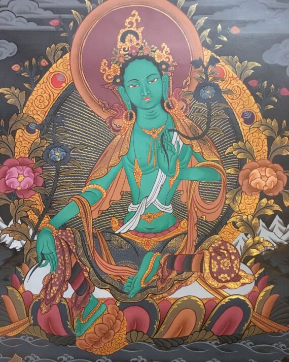 Green Tara Black Canvas Thangka