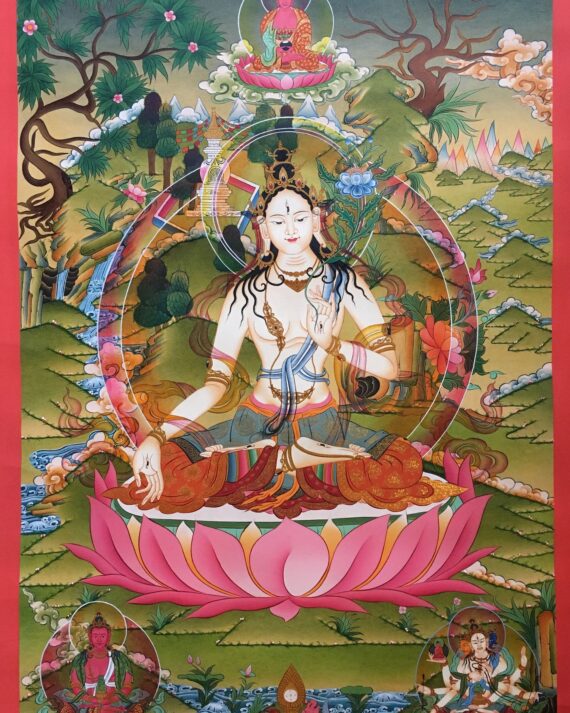 Vibrantly Colorful thangka of White Tara