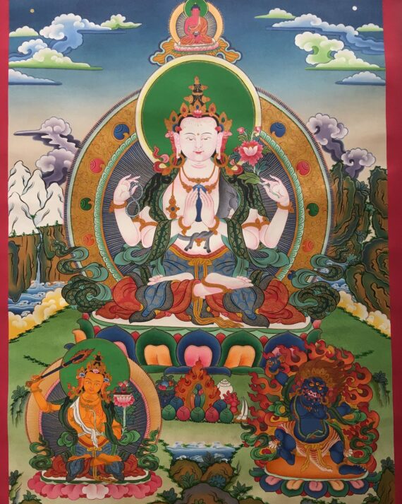 Chenrezig Tibetan Thangka 80X60cm