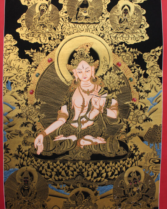 White Tara Thangka with Red Border 59x41 CM