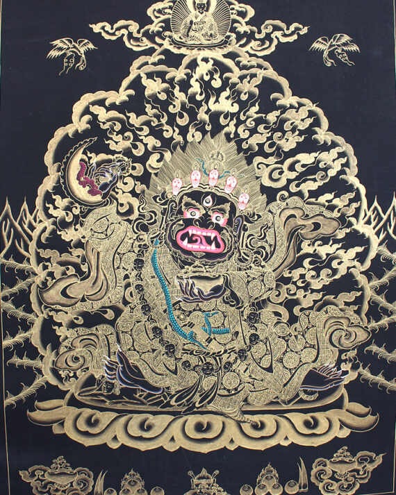 Black Mahakala Gold Toned Thangka Painting